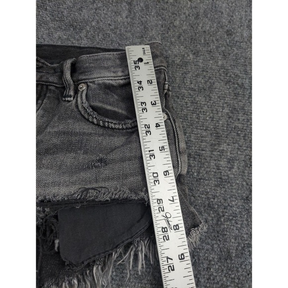 We The Free people Micro Shorts Womens 25 Black Gray Cut Off Fringe Button Fly - Picture 6 of 10